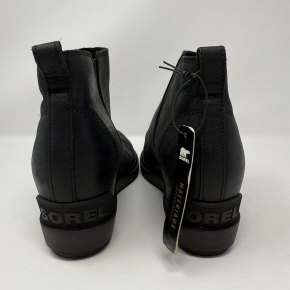 Sorel Evie II Zip Waterproof Leather Ankle Bootie Womens 9 Black Wedges City NWT - Picture 6 of 16